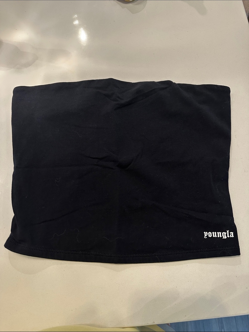 YoungLA Black Strapless Tube Top with White Logo